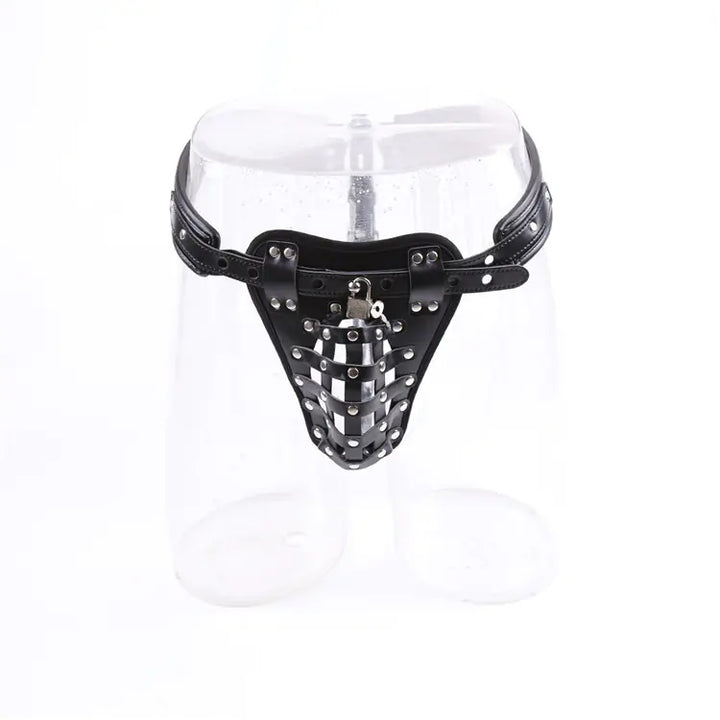 Leather Men's Chastity Belt with Cock Cage, Adult Toy
