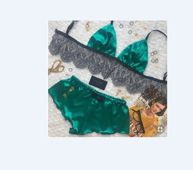 Silk Satin Lingerie Bra and Shorts Set for Women