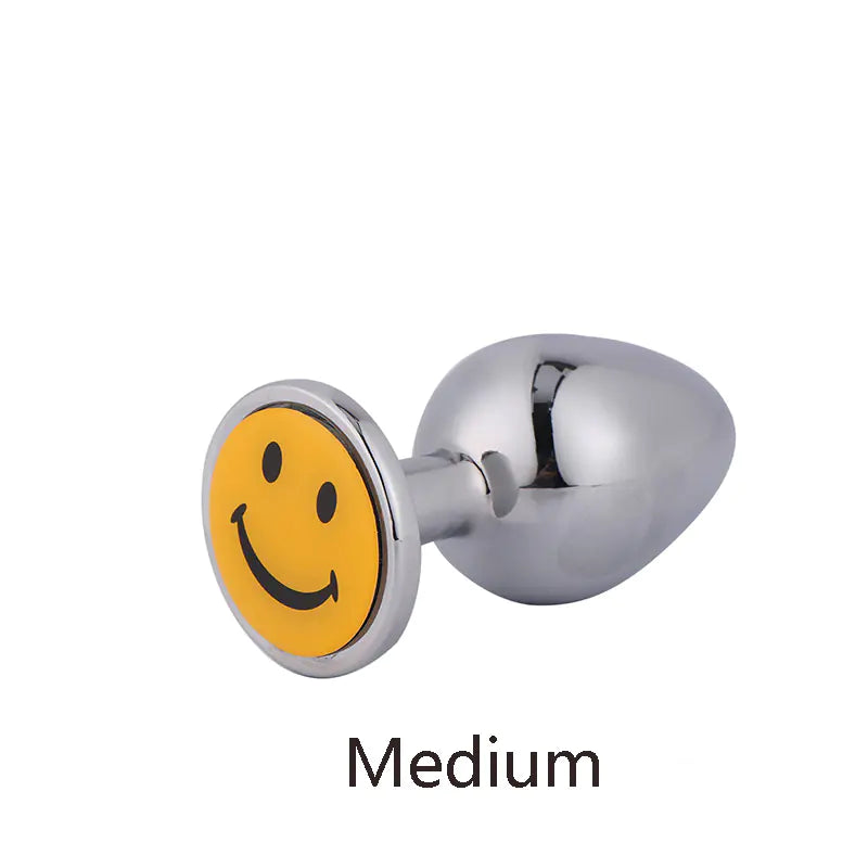 Metallic Smiley Face Anal Plug for Adult Pleasure