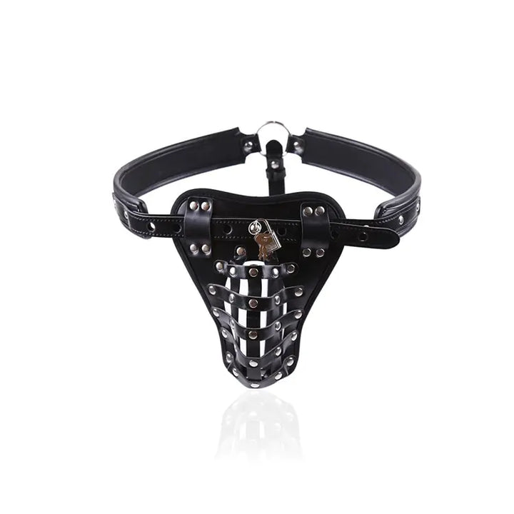 Leather Men's Chastity Belt with Cock Cage, Adult Toy