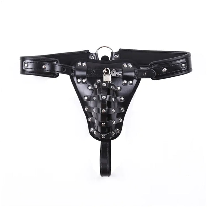 Leather Men's Chastity Belt with Cock Cage, Adult Toy